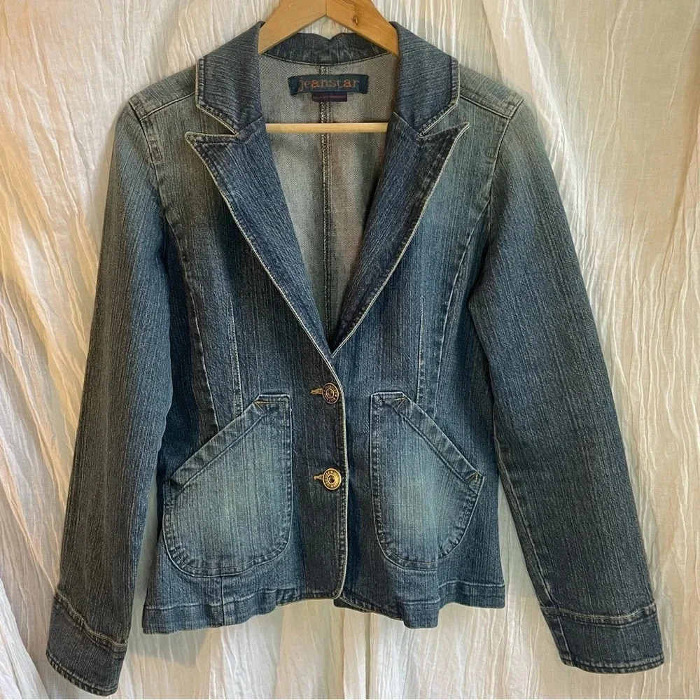 67% OFF❣️Jeanstar Distressed Jean Jacket Blazer-style, M - Picture 3 of 12